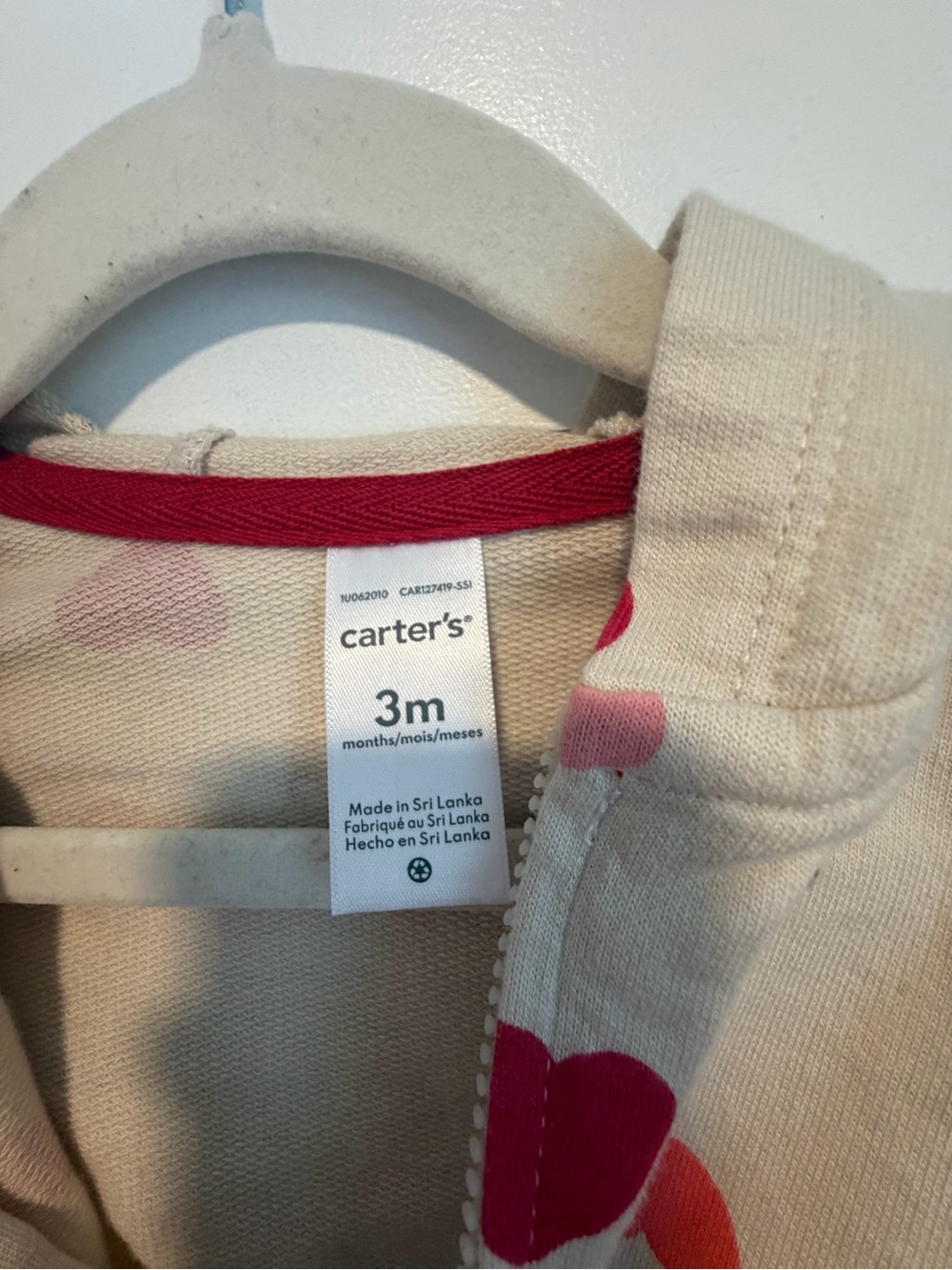 Carter's Cream Zip Hoodie with Pink & Red Heart Print - Picture 5 of 10